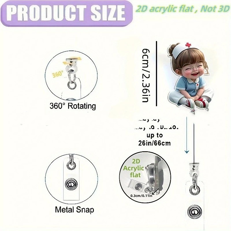 Acrylic ID card holder with telescopic reel clip - Product view 2