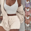 Women's velvet crop top and drawstring shorts pajama set - Main product view