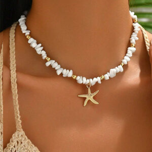 Gold-tone alloy necklace with an irregular pebble-style starfish pendant - Main product view