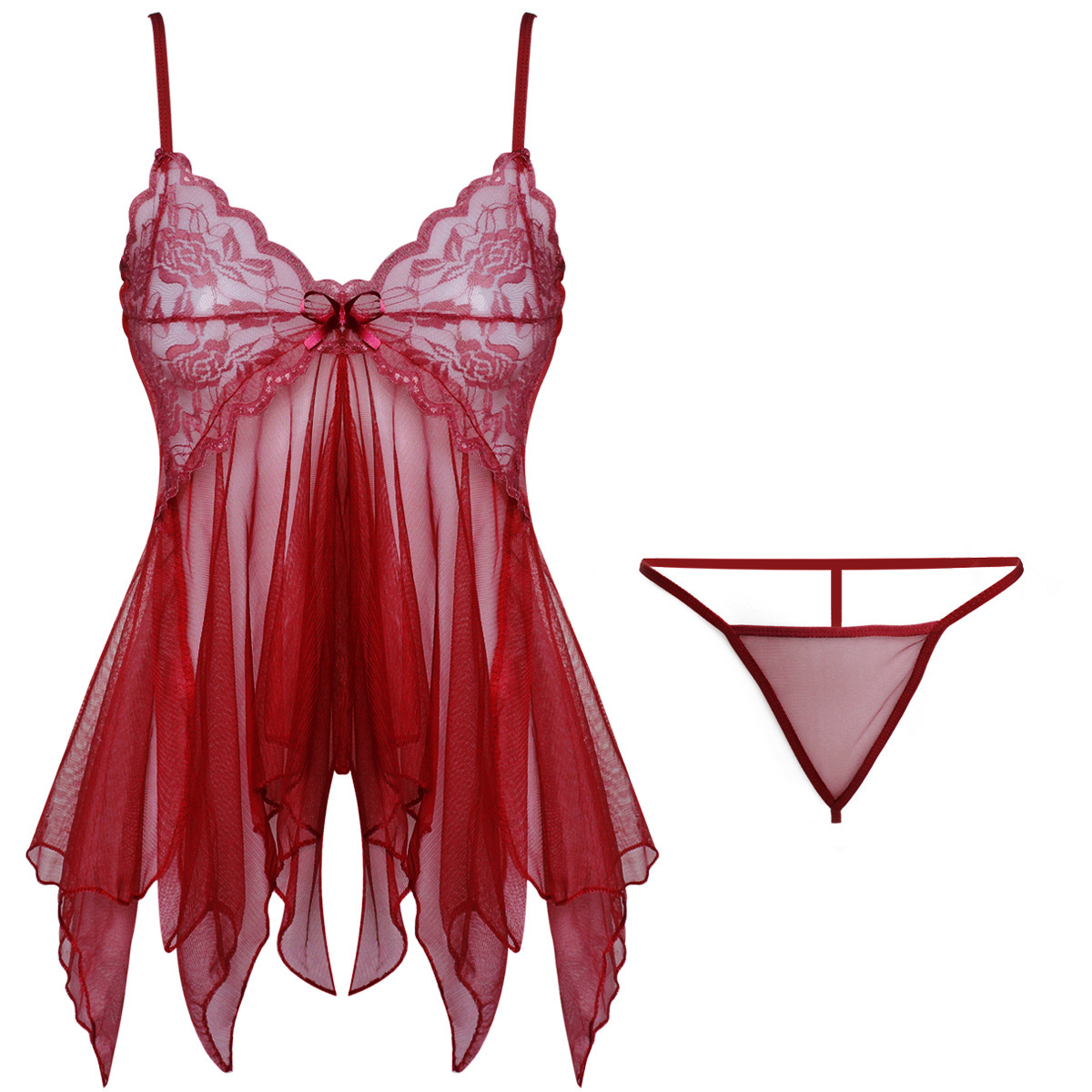 Lace suspender mermaid nightdress set with matching panties - Product view 4