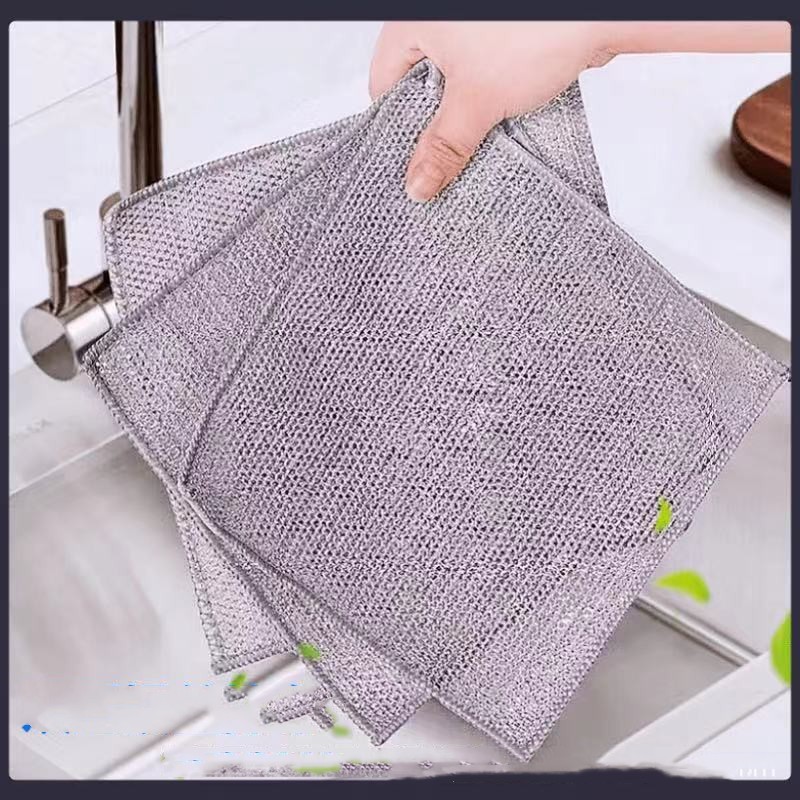 Steel Wire Rag Mesh Dishcloth Oil-free - Product view 7 Silver plaid nylon mesh dishcloth for pots and bowls - Product view 7