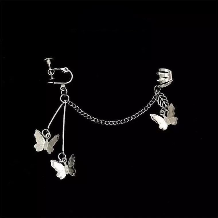 Super Fairy Temperament Butterfly Earrings Cold Wind - Product detail 4 Women's butterfly earrings or ear clips with geometric tassel-inspired details - Product detail 4