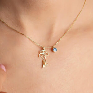 Minimalist floral birthstone necklace with titanium steel pendant and chain - Main product view