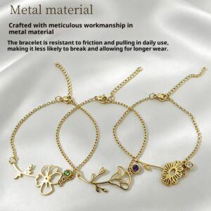 Retro stainless steel birth flower bracelet with monthly flower design - Main product view