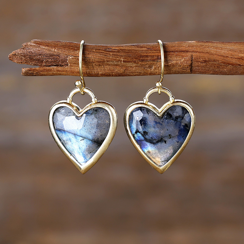 Bohemian crystal water drop pendant earrings with heart-shaped geometric details - Product view 4