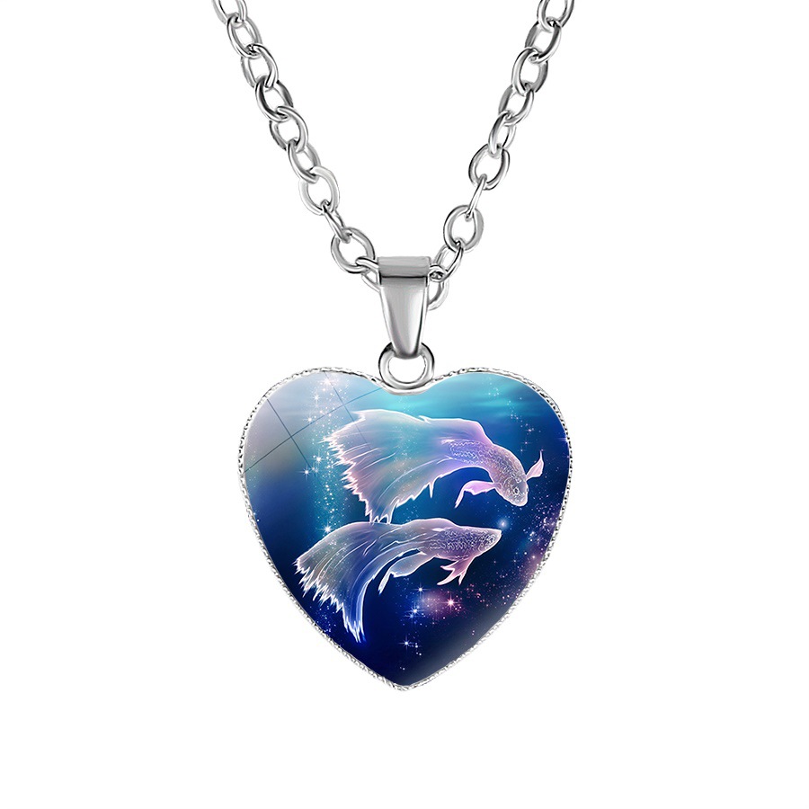 Women’s heart pendant necklace with zodiac constellation design - Product view 11