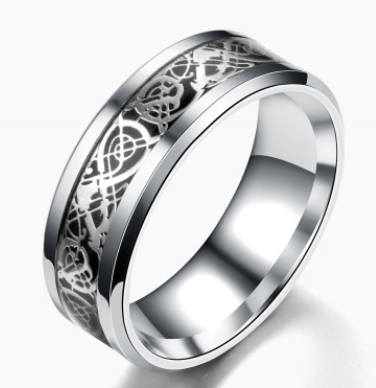 Men's stainless steel dragon pattern ring in silver or gold-tone style - Product view 3
