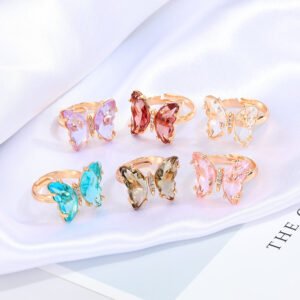 Vintage adjustable butterfly ring with colorful artificial gem-style inlay - Main product view