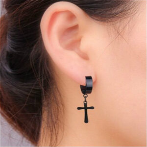 Black titanium steel cross earrings - Main product view