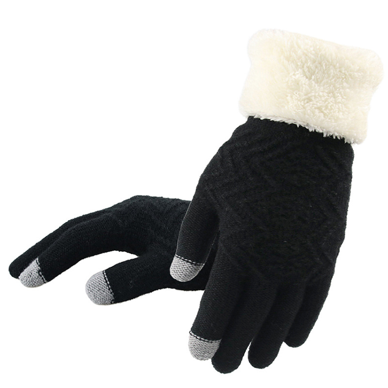 Women's winter knitted glove with jacquard finish - Black