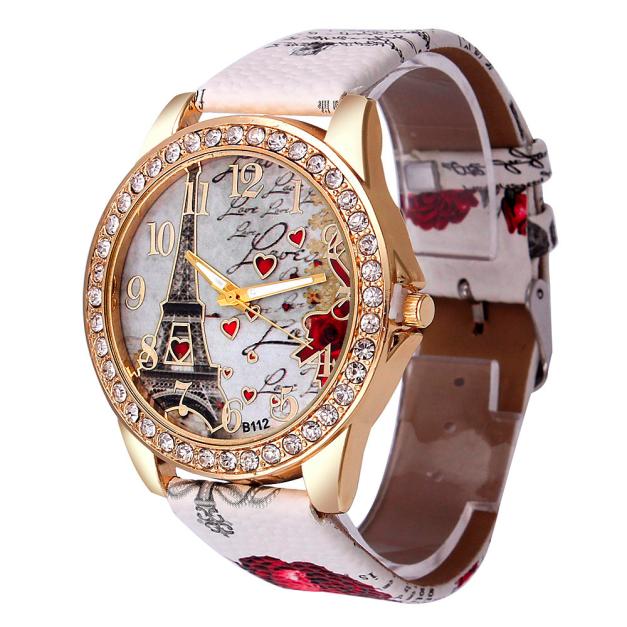 Vintage women's quartz watch with Paris Eiffel Tower dial and PU leather band - Product view 7