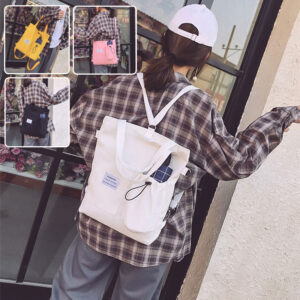 Harajuku canvas backpack with pockets, zipper and letter print - Main product view