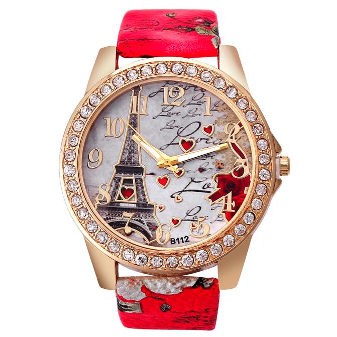 Vintage women's quartz watch with Paris Eiffel Tower dial and PU leather band - Product view 3