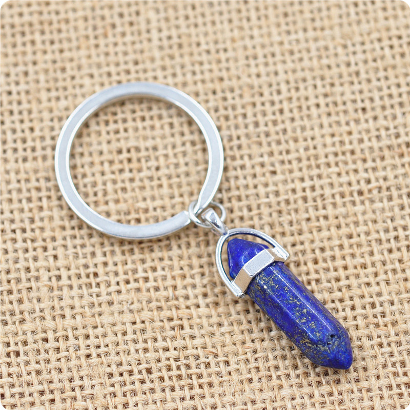 2 cm natural crystal column stone keychain - Lapis lazuli-2cm