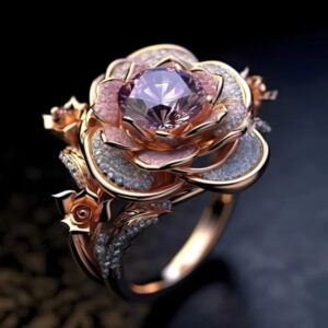 Gold-tone flower and leaf ring with inlaid zircon - Main product view