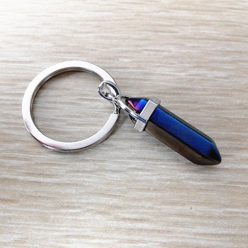 2 cm natural crystal column stone keychain - Symphony Blue-2cm