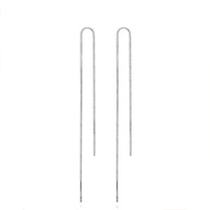 Long geometric silver tassel earrings in 925 silver - Main product view
