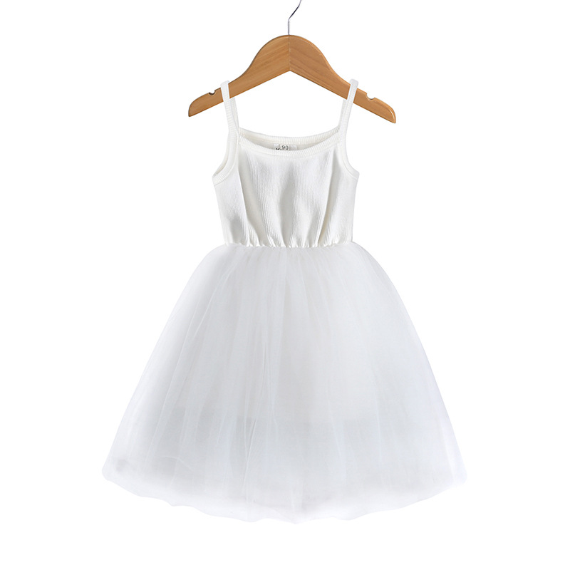 Girls' solid-color cotton camisole dress with a princess-skirt silhouette - Product view 5