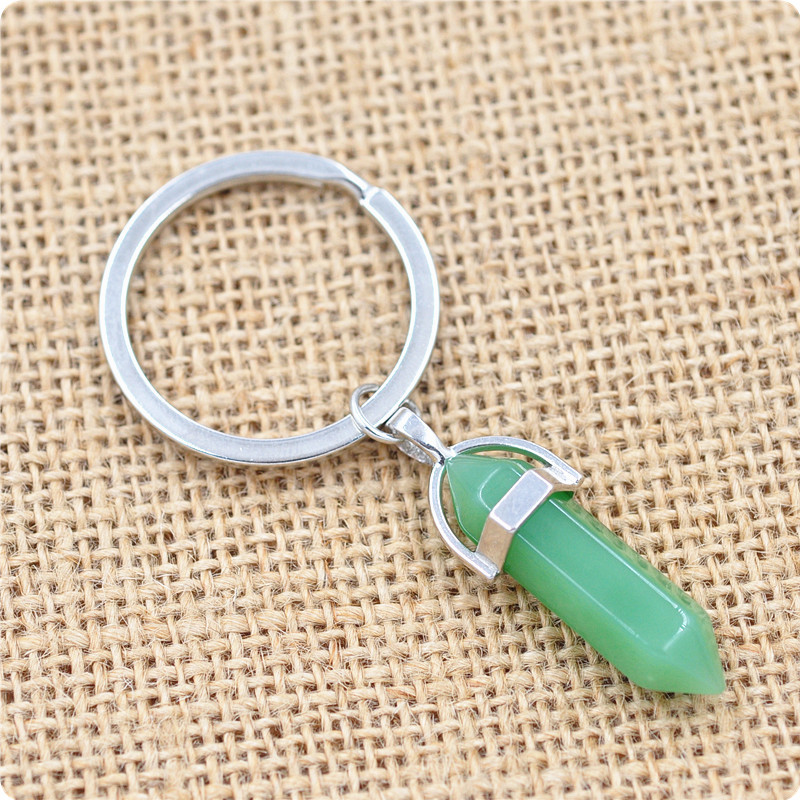 2 cm natural crystal column stone keychain - Green Tanglin-2cm