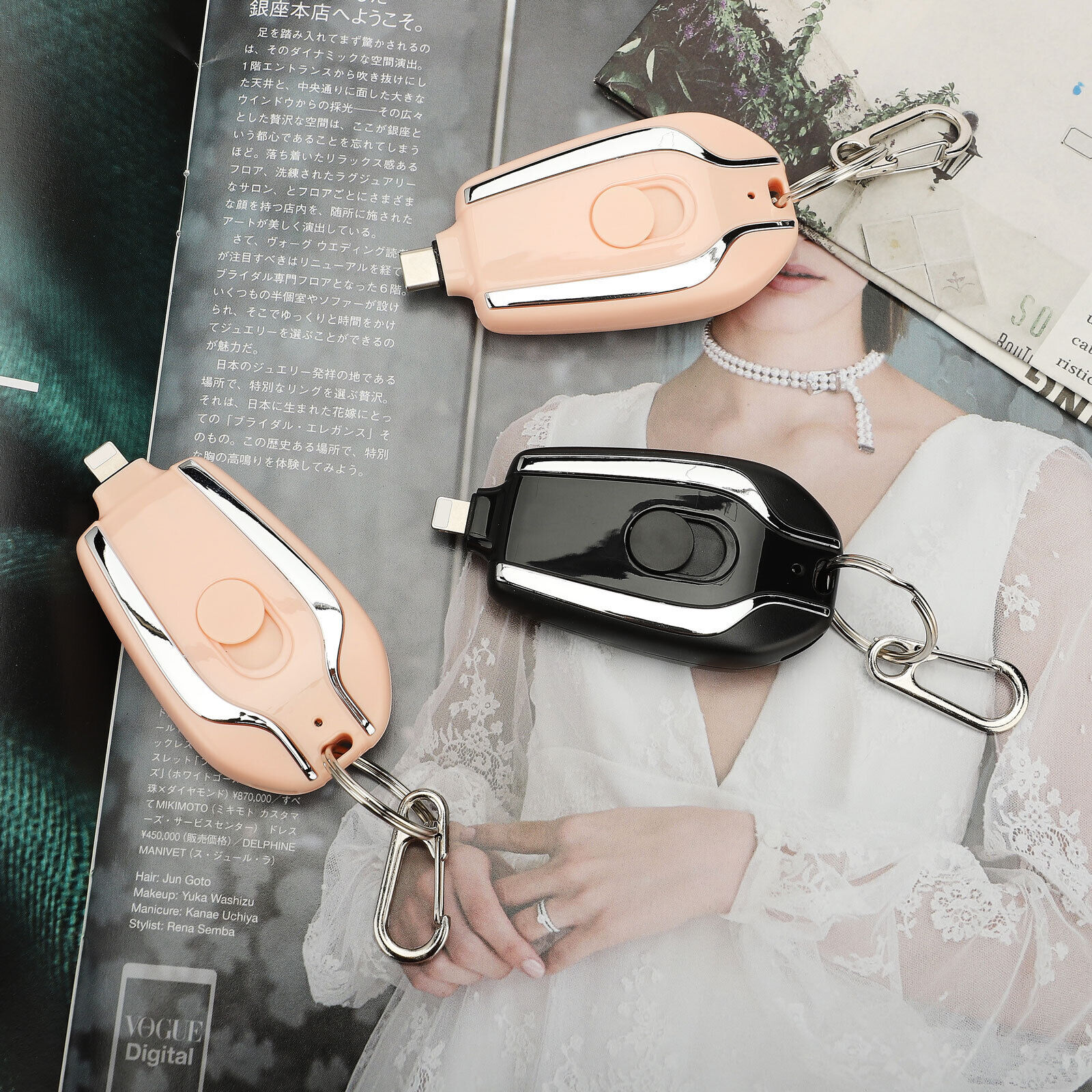Compact 1500mAh keychain power bank with charging cable - Main product view
