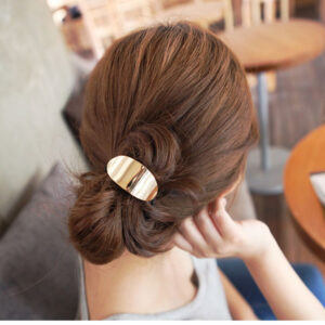 Korean-style metal leaf hair tie with glossy gold or silver finish - Main product view