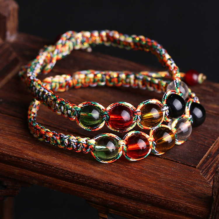Adjustable multicolor geometric glass bead rope bracelet - Product view 6