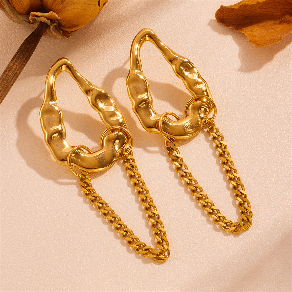 Women's titanium steel leaf, twist, and tassel earrings in gold and silver color options - Product view 8