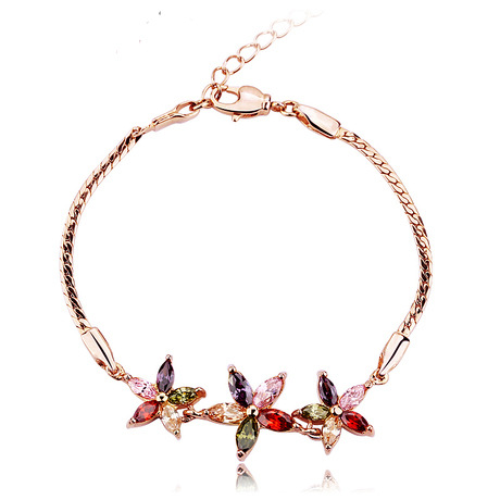 Colorful zircon flower bracelet with extension chain - Product view 5