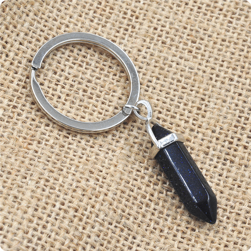 2 cm natural crystal column stone keychain - Blue sand stone-2cm