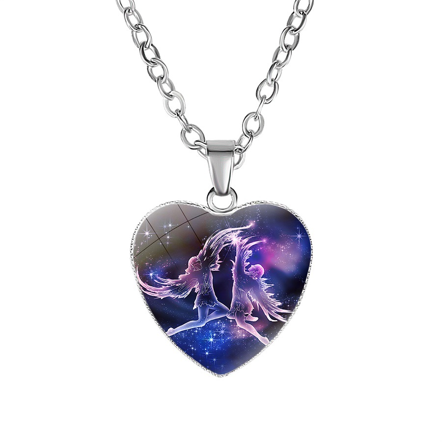Women’s heart pendant necklace with zodiac constellation design - Product view 1