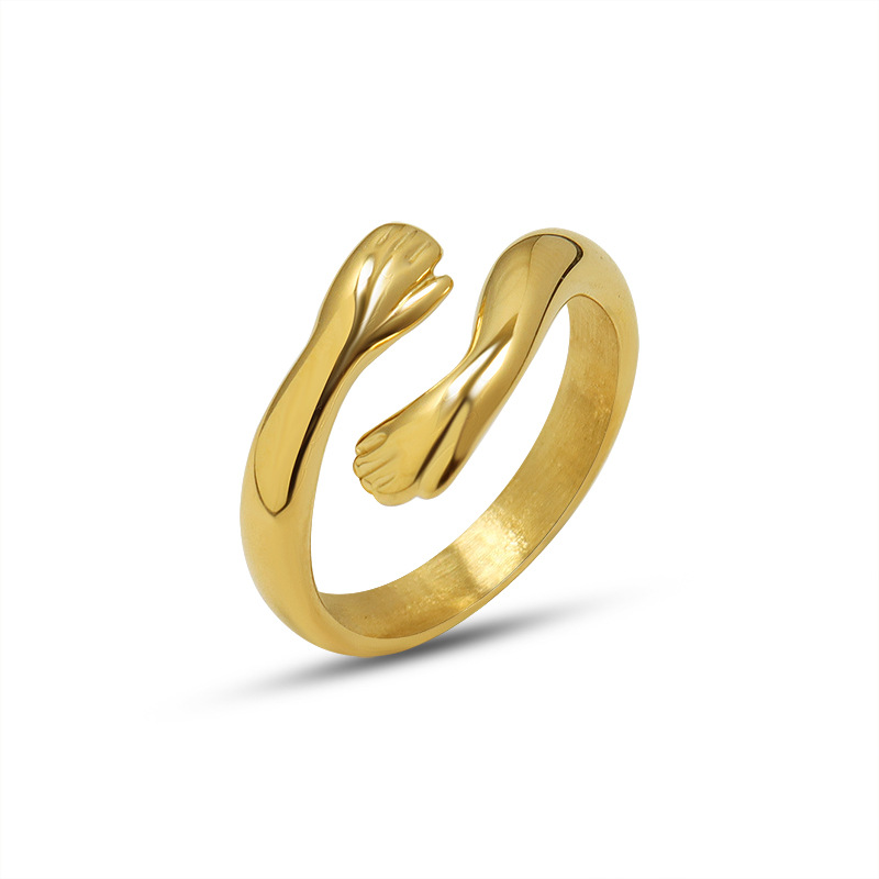 Women’s hands-hug-you titanium steel ring in gold or steel color - Product view 5