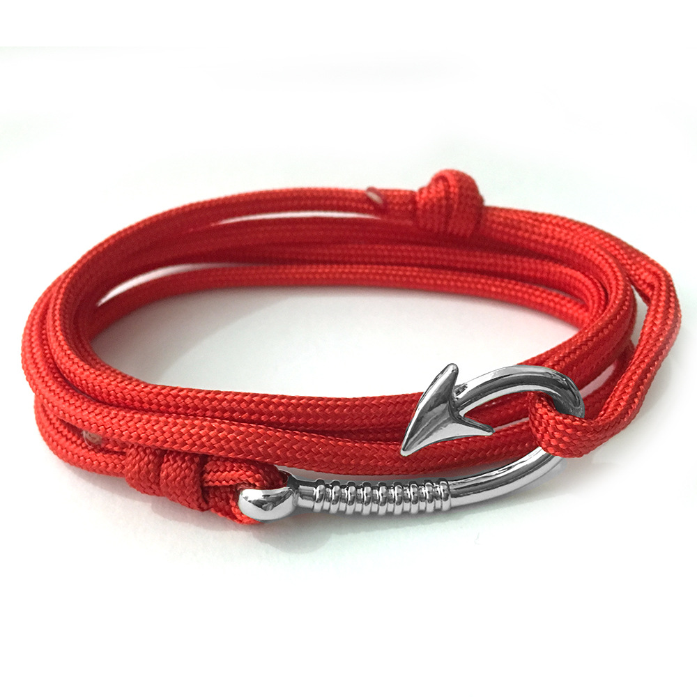Fish hook and anchor nylon rope bracelet in assorted colors - Product view 8
