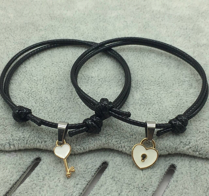 Small key love couple bracelet in a choice of colors - White