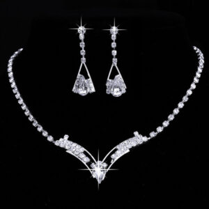 Korean-inspired water drop bridal necklace and matching earrings set - Main product view