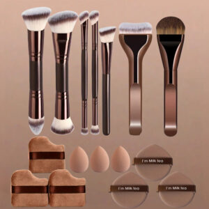 Brown double-ended makeup brush set with 10 to 17 pieces - Main product view