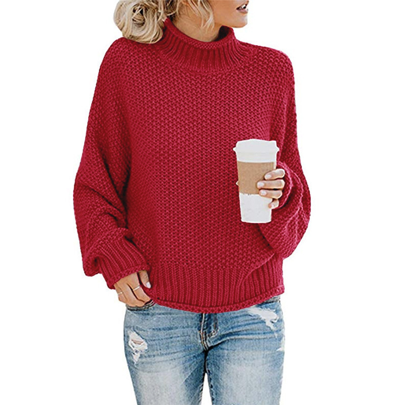 Women's solid-color turtleneck knitted pullover sweater with long sleeves - Product view 10
