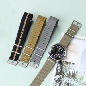 Minimalist nylon woven watch strap in black, brown, green, gray, black gold, and khaki - Main product view