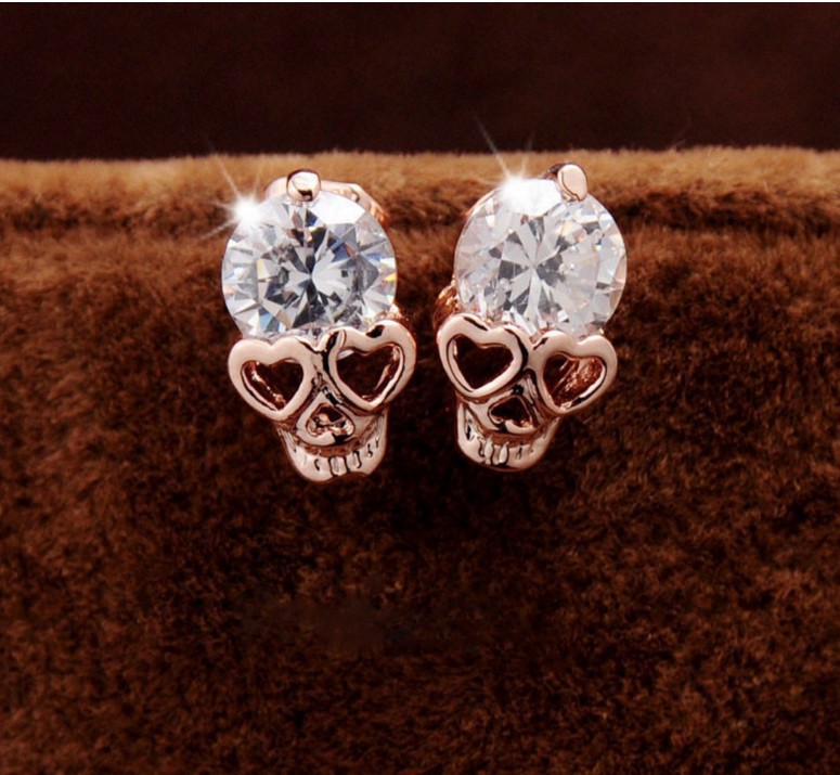 Rose gold ghost head stud earrings - Main product view