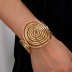 Multi-layer open yellow alloy bracelet with cross and ring-inspired elements - Main product view