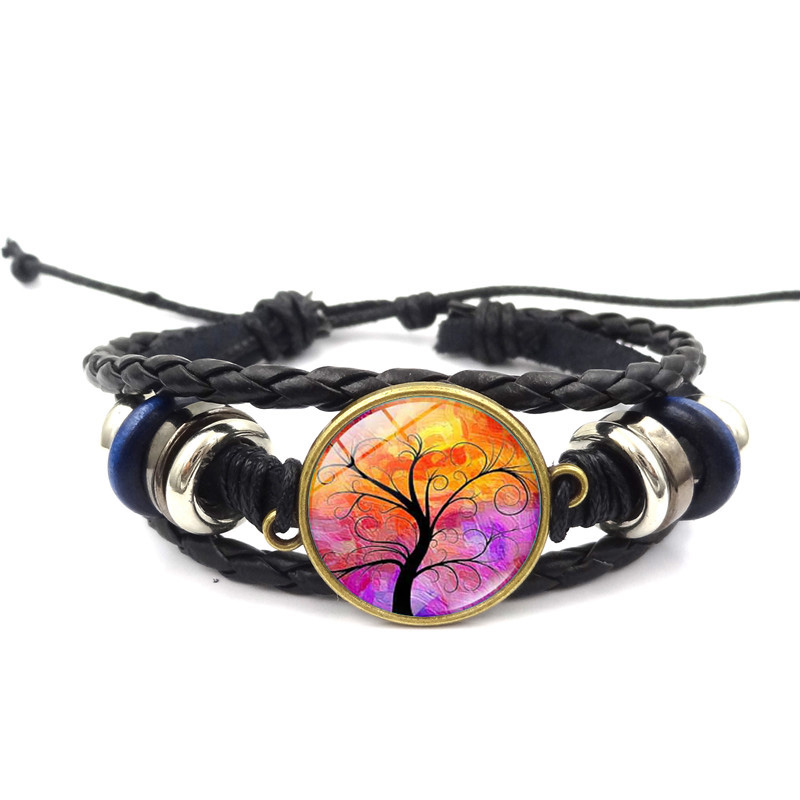 Black Tree of Life multilayer braided bracelet with glass bead detail - Product view 8