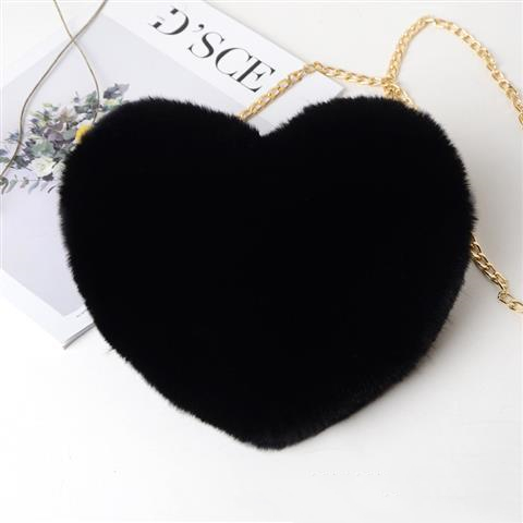 Women's plush heart-shaped chain shoulder bag in a solid color - Product view 9