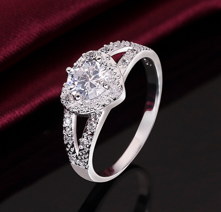 Silver-color heart-shaped promise ring with clear cubic zirconia - Product view 1