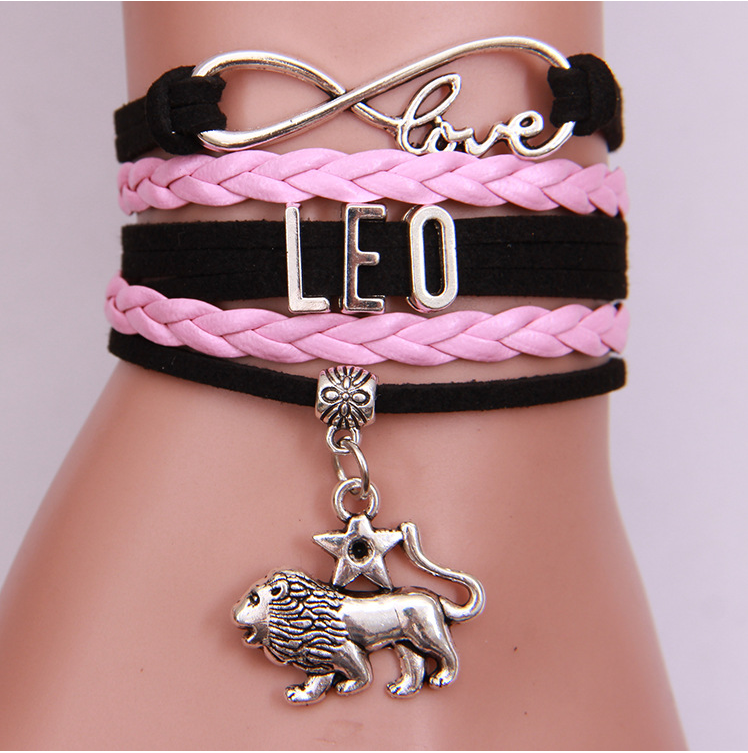 12 zodiac constellation bracelet with alloy charm and rope band - Product view 13