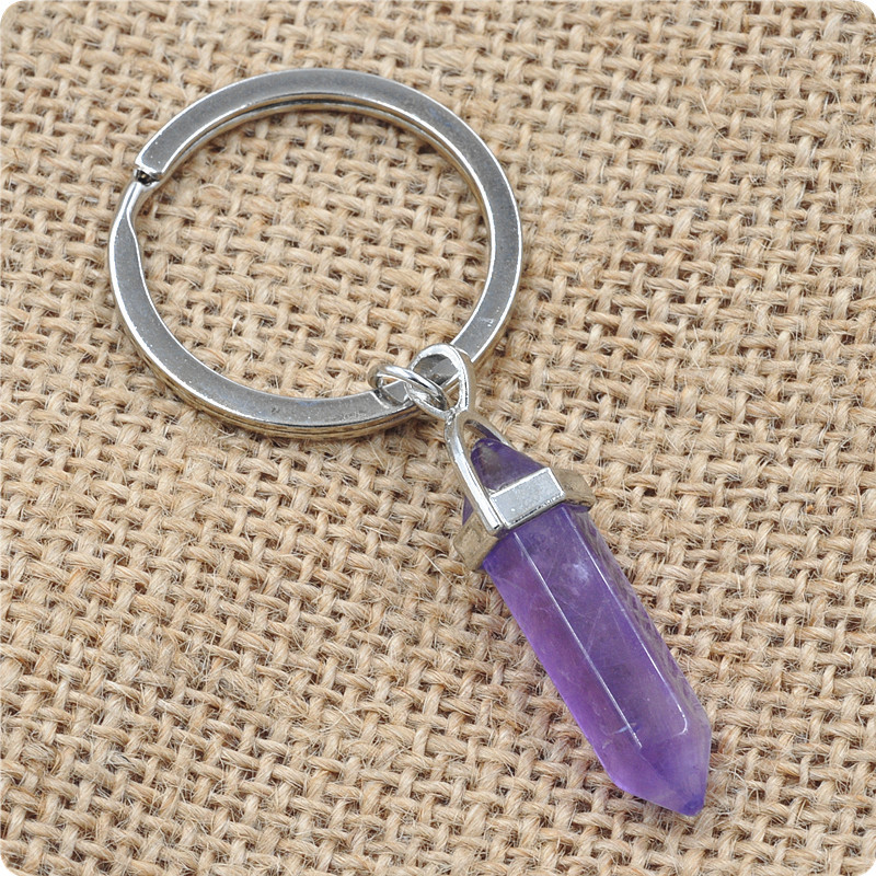 2 cm natural crystal column stone keychain - Amethyst-2cm