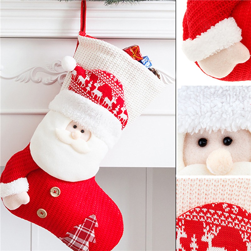 Large Red White Knitted Christmas Stocking Santa Claus Fireplace Decor Socks Xmas Gift Bags Candy Holder Decor For Home - Product view 9 Large knitted Christmas stocking in Santa Claus or Snowman design - Product view 9
