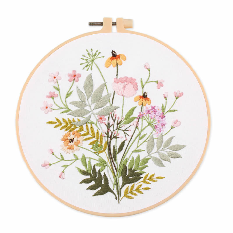 Floral cotton-linen embroidery DIY material kit with fabric components - Product view 9