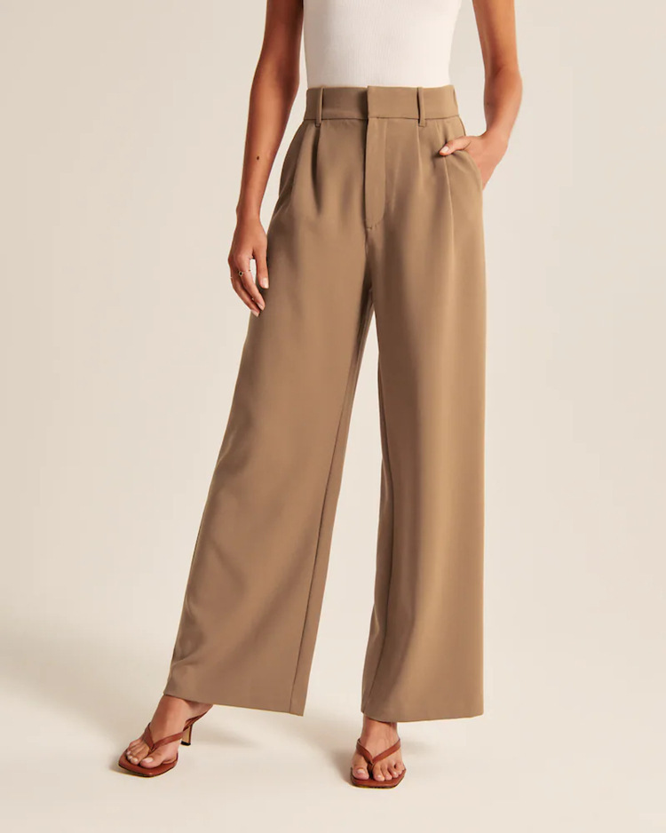 Women's high-waist straight-leg casual trousers with pockets - Main product view