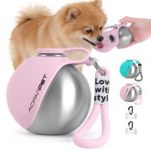 Portable stainless steel dog water bottle with built-in drinking bowl - Main product view