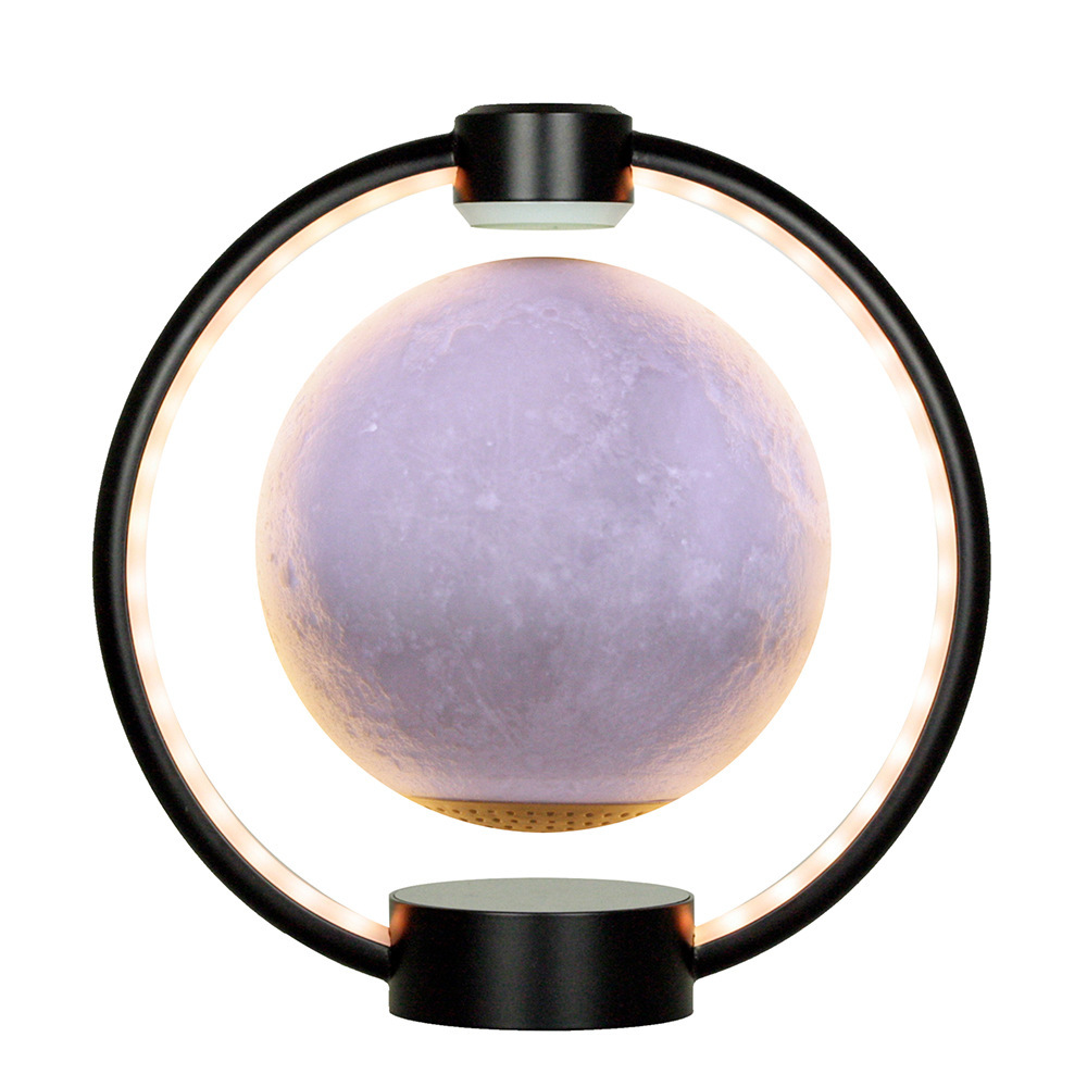 K1 floating moon Bluetooth speaker with rotating sphere, colorful lights, and wooden base - Product view 4