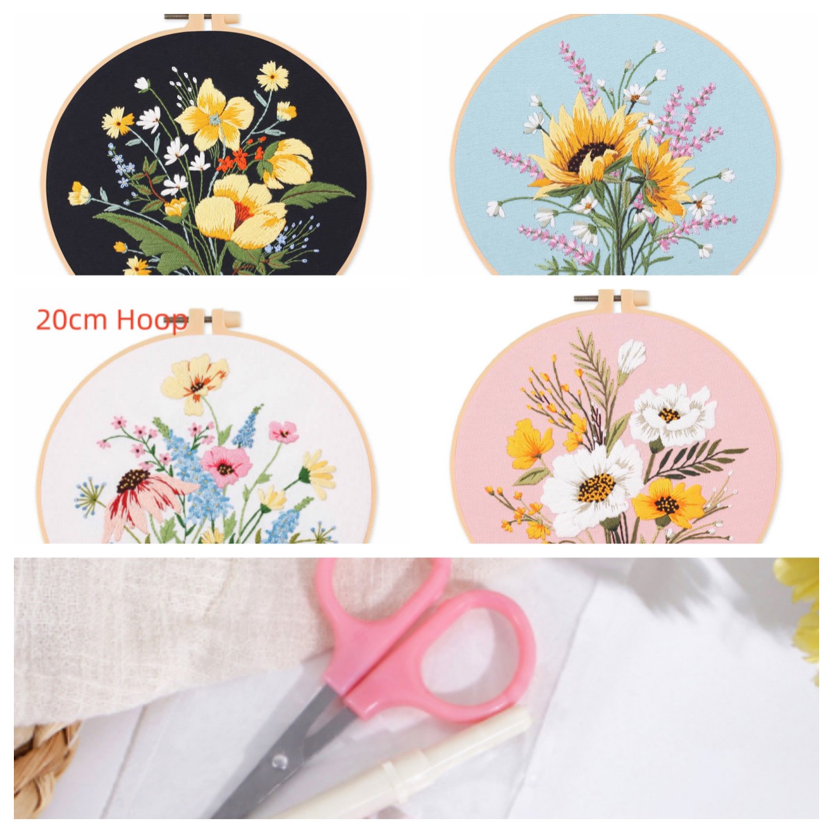 Floral cotton-linen embroidery DIY material kit with fabric components - Product view 14